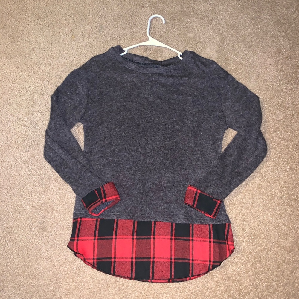 Long gray and plaid shirt